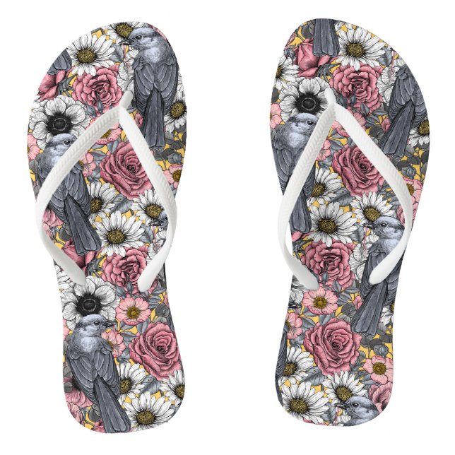 Grey jays and flowers thongs (Footbed)
