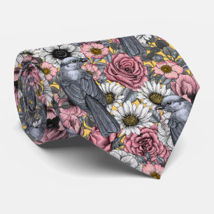 Grey jays and flowers tie