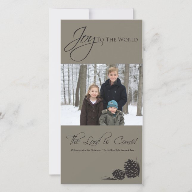 Grey Joy to the World Photocard Holiday Card (Front)