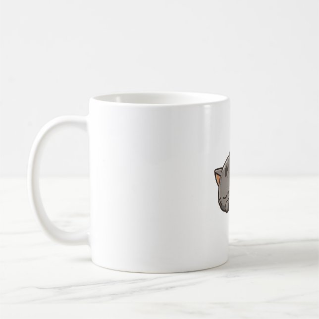 Grey kawaii Sleeping cat Coffee Mug (Left)