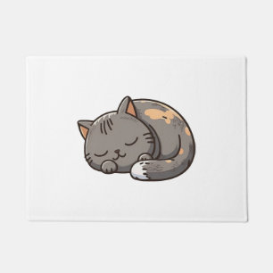 Grey kawaii Sleeping cat Doormat