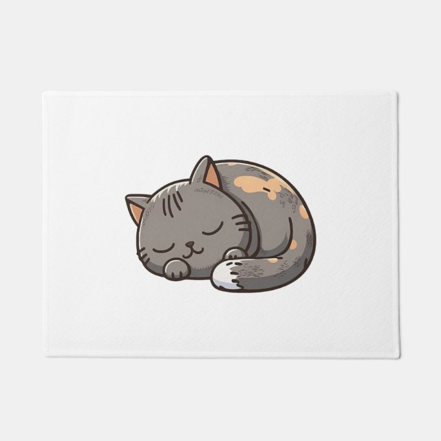 Grey kawaii Sleeping cat Doormat (Front)