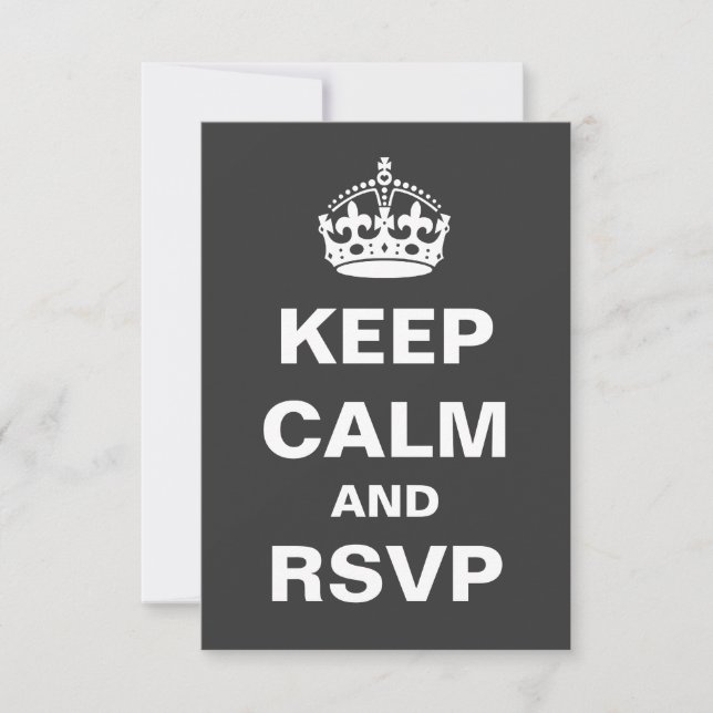Grey Keep Calm Wedding RSVP Card (Front)