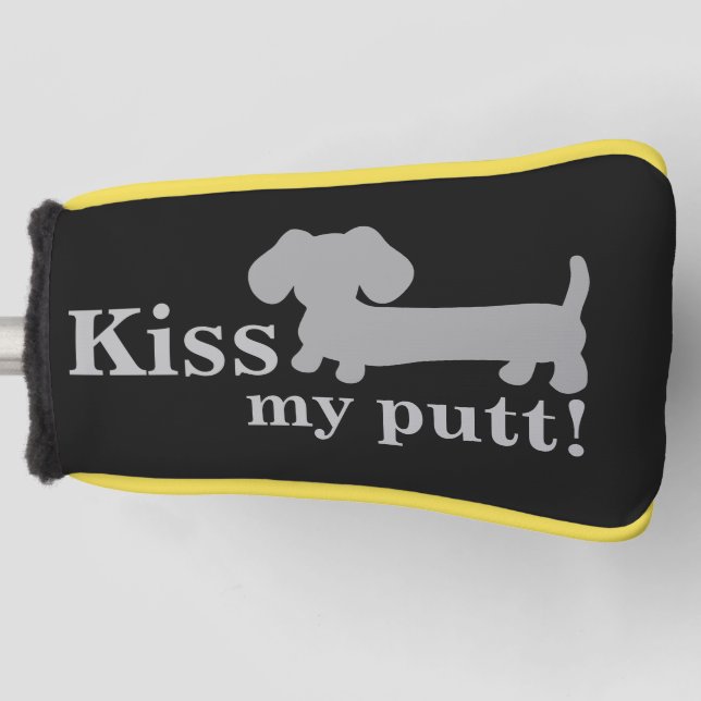 Grey Kiss My Putt Cheeky Golf Head Dachshund Cover (Front)