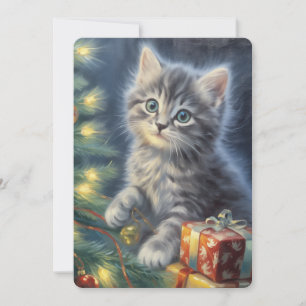 Grey Kitten Christmas  Holiday Card
