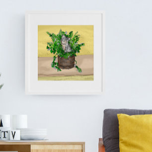 Grey Kitten in Bucket of Catnip   Poster