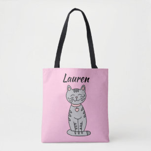 Grey Kitty Cat Personalised Tote Bag