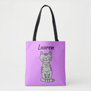 Grey Kitty Cat Personalised Tote Bag