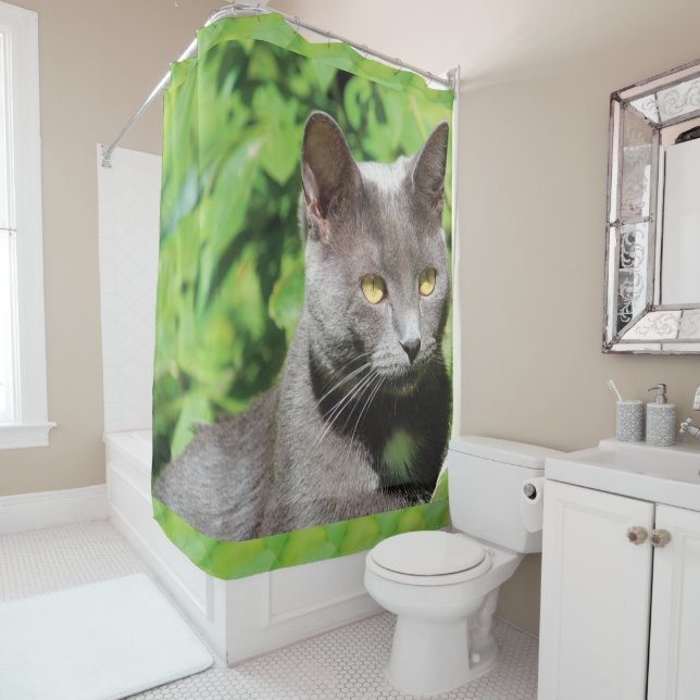 Grey Kitty Cat Shower Curtain (In Situ)