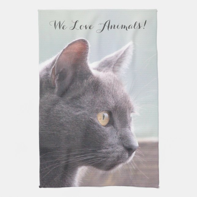 Grey Kitty Cat Tea Towel (Vertical)