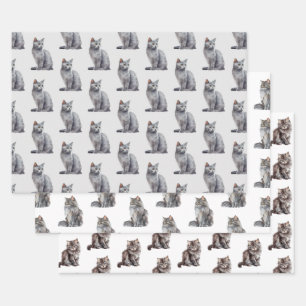 Grey Kitty Cats Wrapping Paper Sheet