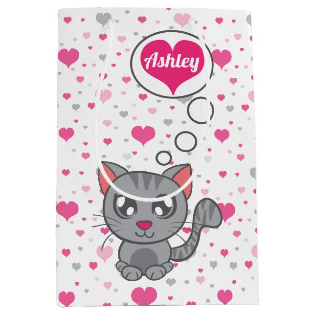 Grey Kitty Love Medium Gift Bag (Front)