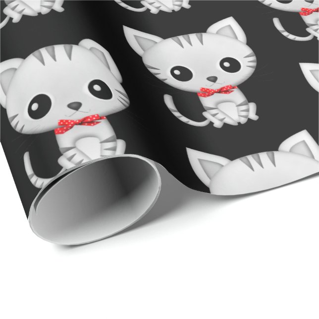 Grey kitty on black wrapping paper (Roll Corner)