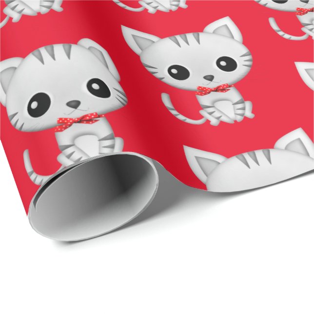 Grey kitty on red wrapping paper (Roll Corner)