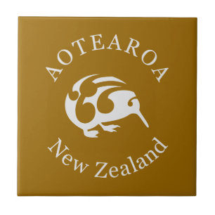 Grey Kiwi with Koru, Aotearoa, New Zealand Ceramic Tile