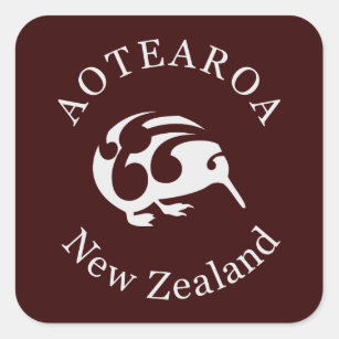 Grey Kiwi with Koru, Aotearoa, New Zealand Square Sticker