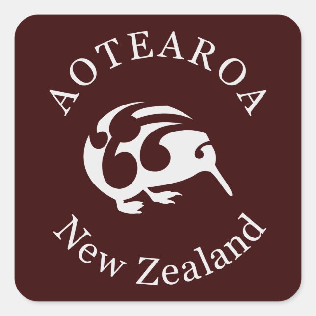 Grey Kiwi with Koru, Aotearoa, New Zealand Square Sticker (Front)