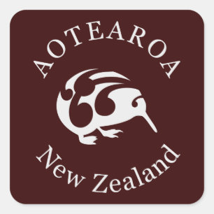 Grey Kiwi with Koru, Aotearoa, New Zealand Square Sticker