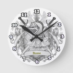 Grey Knight Family Crest Surname Round Clock
