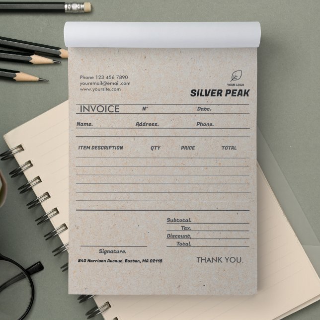 Grey Kraft Invoice Sales Receipt Small Business Notepad (Gray Kraft Invoice Sales Receipt Small Business Notepad)