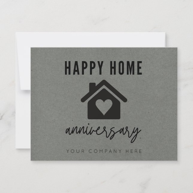 Grey Kraft Paper Happy Home Anniversary Realty Card (Front)