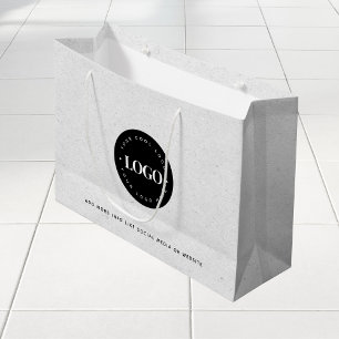 Grey Kraft Paper Look Round Logo Business Custom L Large Gift Bag