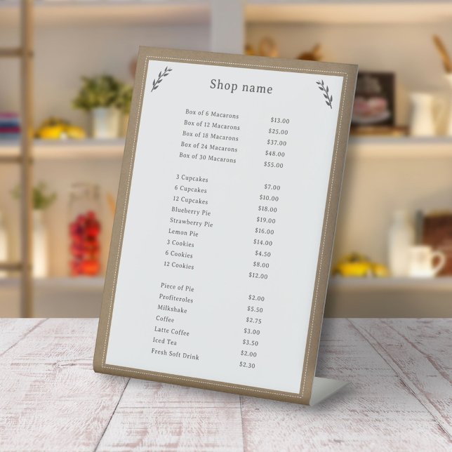 Grey, Kraft & Rustic Price List Pedestal Sign (Gray, Kraft & Rustic Price List Pedestal Sign)