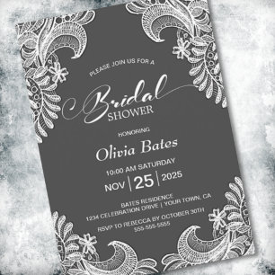 Grey Lace Bridal Shower Invitation