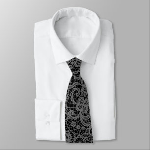 Grey Lace On Black Tie