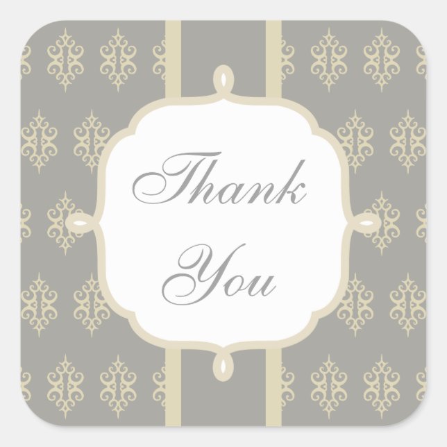 Grey Lace Wedding Party Thank You Stickers (Front)
