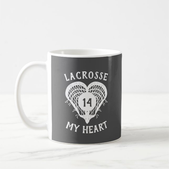 Grey Lacrosse My Heart Coffee Mug (Left)