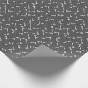Grey Lacrosse White Sticks Patterned Wrapping Paper