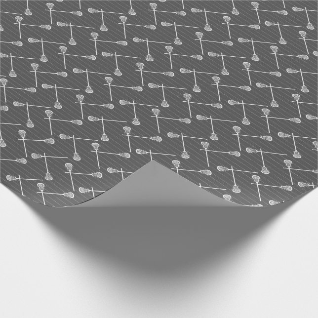 Grey Lacrosse White Sticks Patterned Wrapping Paper (Corner)
