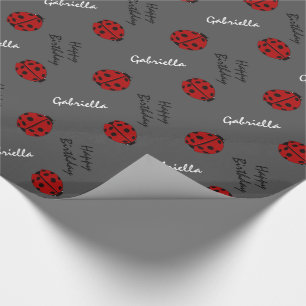 Grey Ladybug Personalised Birthday Wrapping Paper