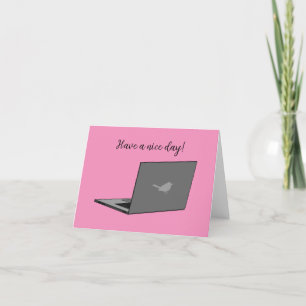 Grey Laptop with Bird Logo Cartoon Add Text Thank You Card