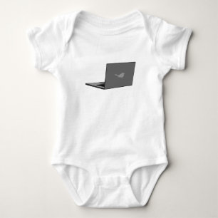 Grey Laptop with Bird Logo Cartoon Baby Bodysuit