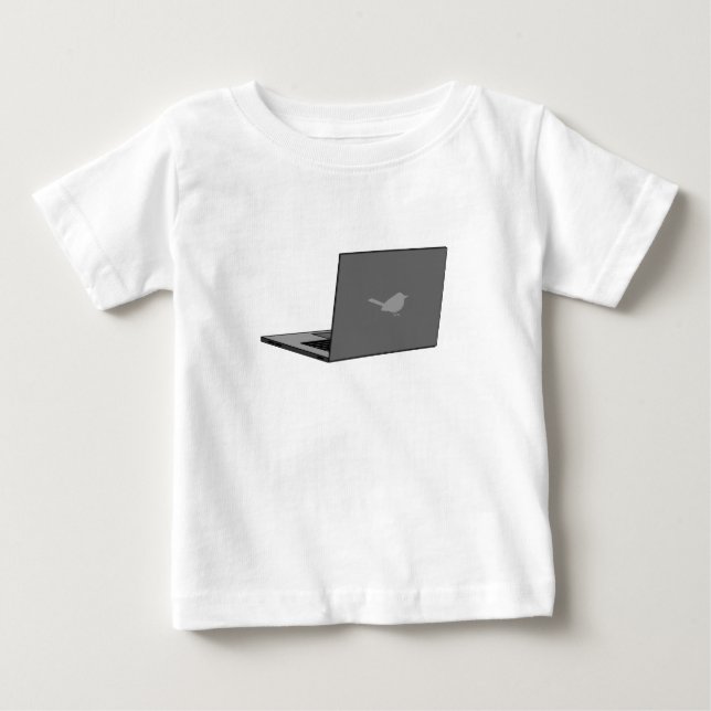Grey Laptop with Bird Logo Cartoon Baby T-Shirt (Front)