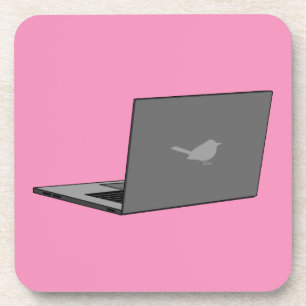 Grey Laptop with Bird Logo Cartoon Coaster