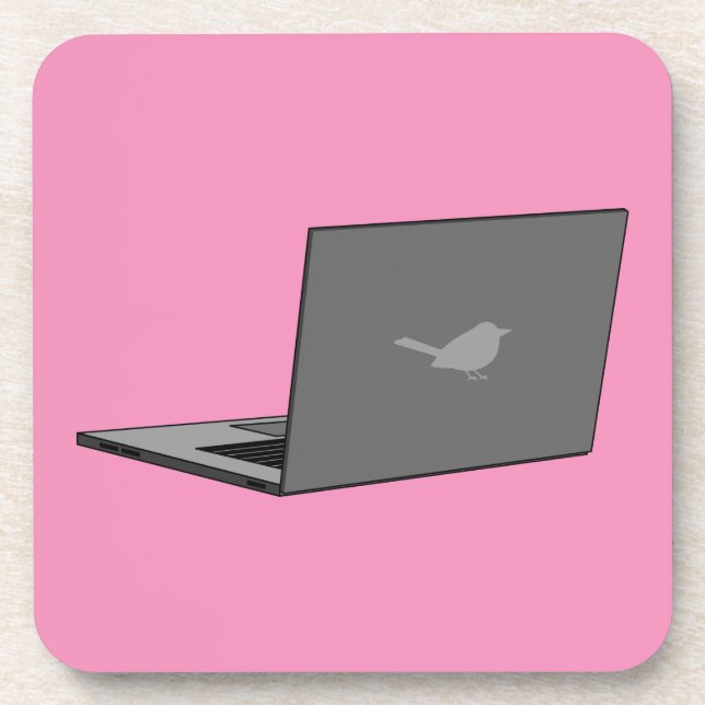 Grey Laptop with Bird Logo Cartoon Coaster (Front)