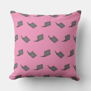 Grey Laptop with Bird Logo Cartoon Cushion