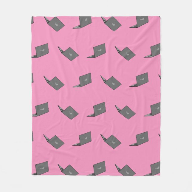 Grey Laptop with Bird Logo Cartoon Fleece Blanket (Front)