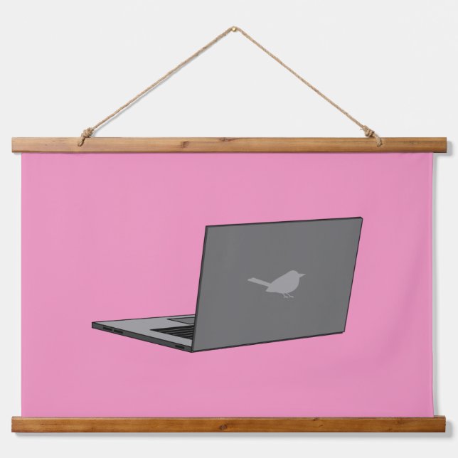 Grey Laptop with Bird Logo Cartoon Hanging Tapestry (Front)