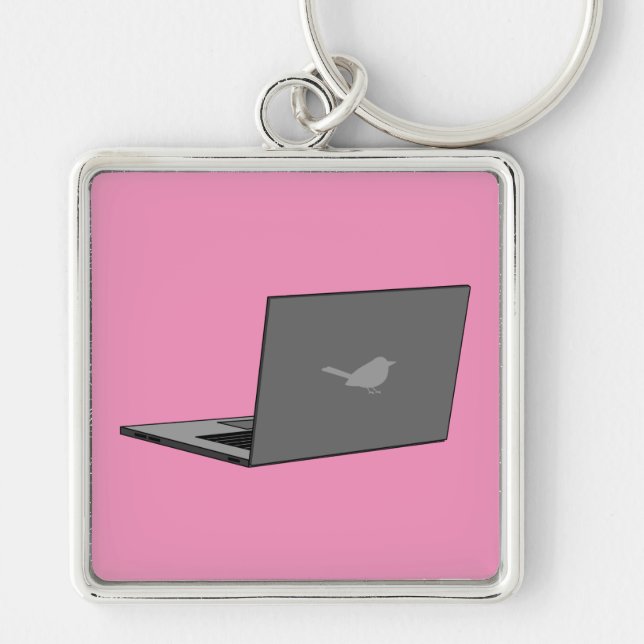Grey Laptop with Bird Logo Cartoon Key Ring (Front)