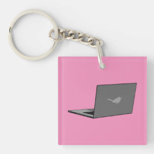 Grey Laptop with Bird Logo Cartoon Key Ring