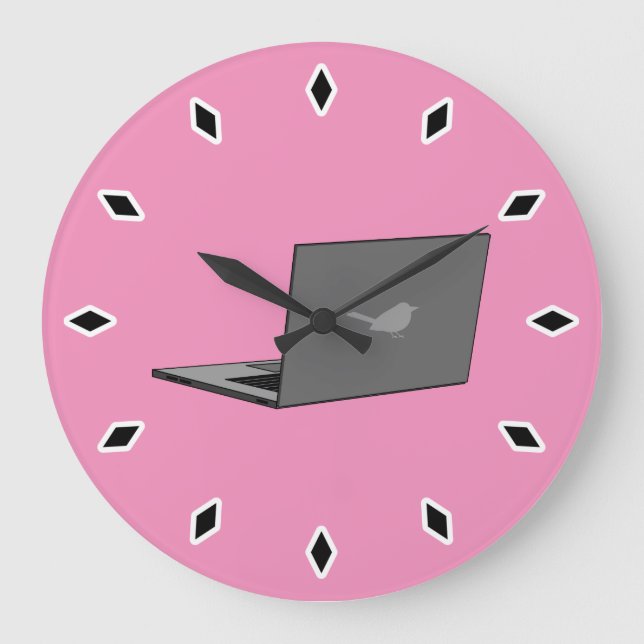 Grey Laptop with Bird Logo Cartoon Large Clock (Front)