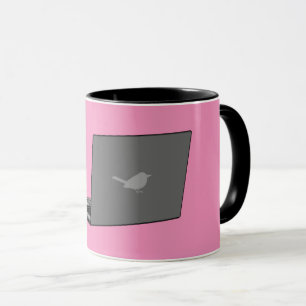 Grey Laptop with Bird Logo Cartoon Mug