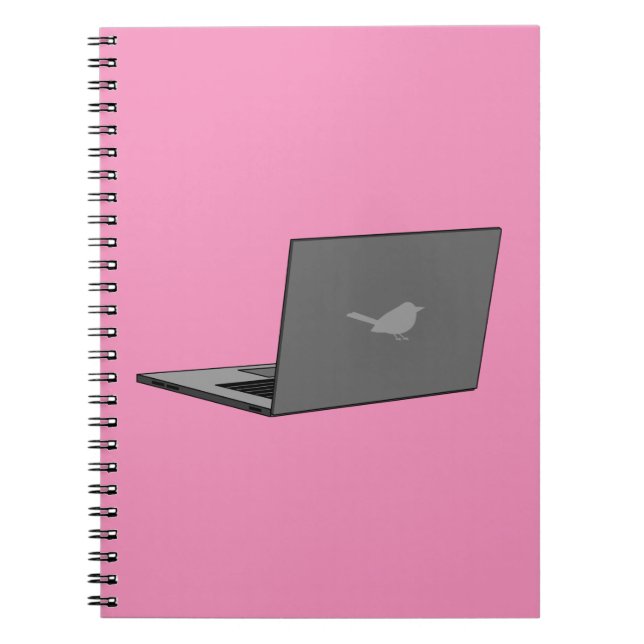Grey Laptop with Bird Logo Cartoon Notebook (Front)