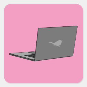 Grey Laptop with Bird Logo Cartoon Square Sticker
