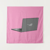 Grey Laptop with Bird Logo Cartoon