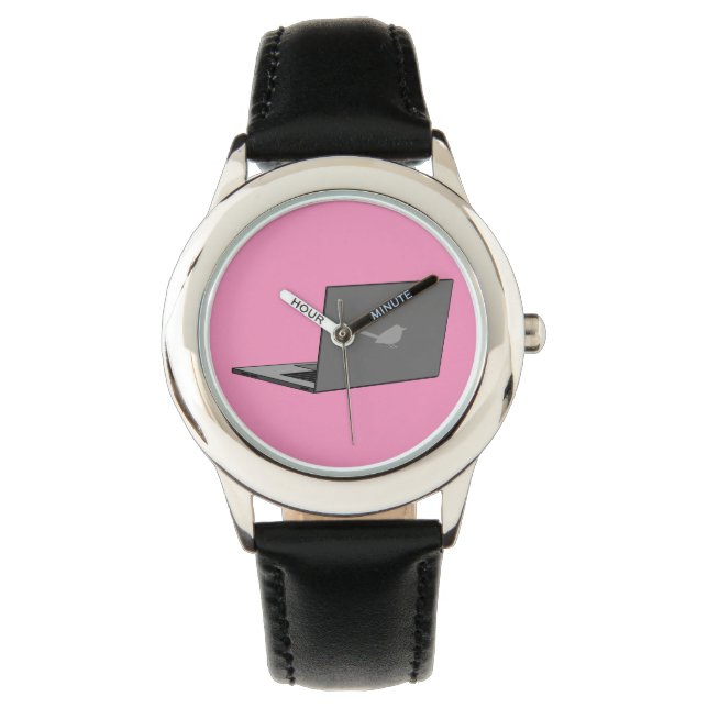 Grey Laptop with Bird Logo Cartoon Watch (Front)